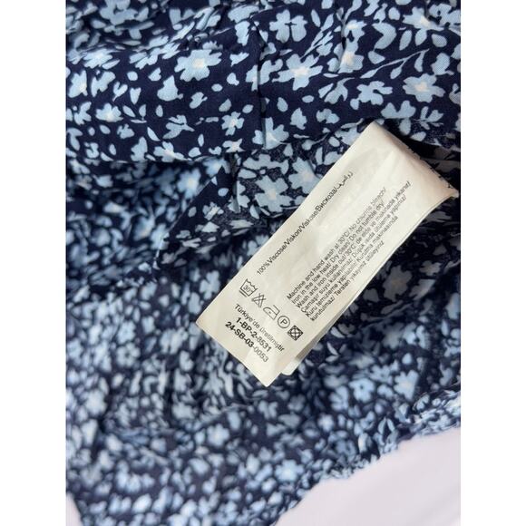 JIMMY KEY Women's Blue Floral V-Neck Surplice Ruffle 3/4 Sleeve Top SZ L - Picture 7 of 8